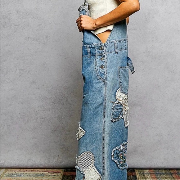 POL NWT Wide-Leg Alice Patchwork Overalls Size Large - Picture 4 of 8